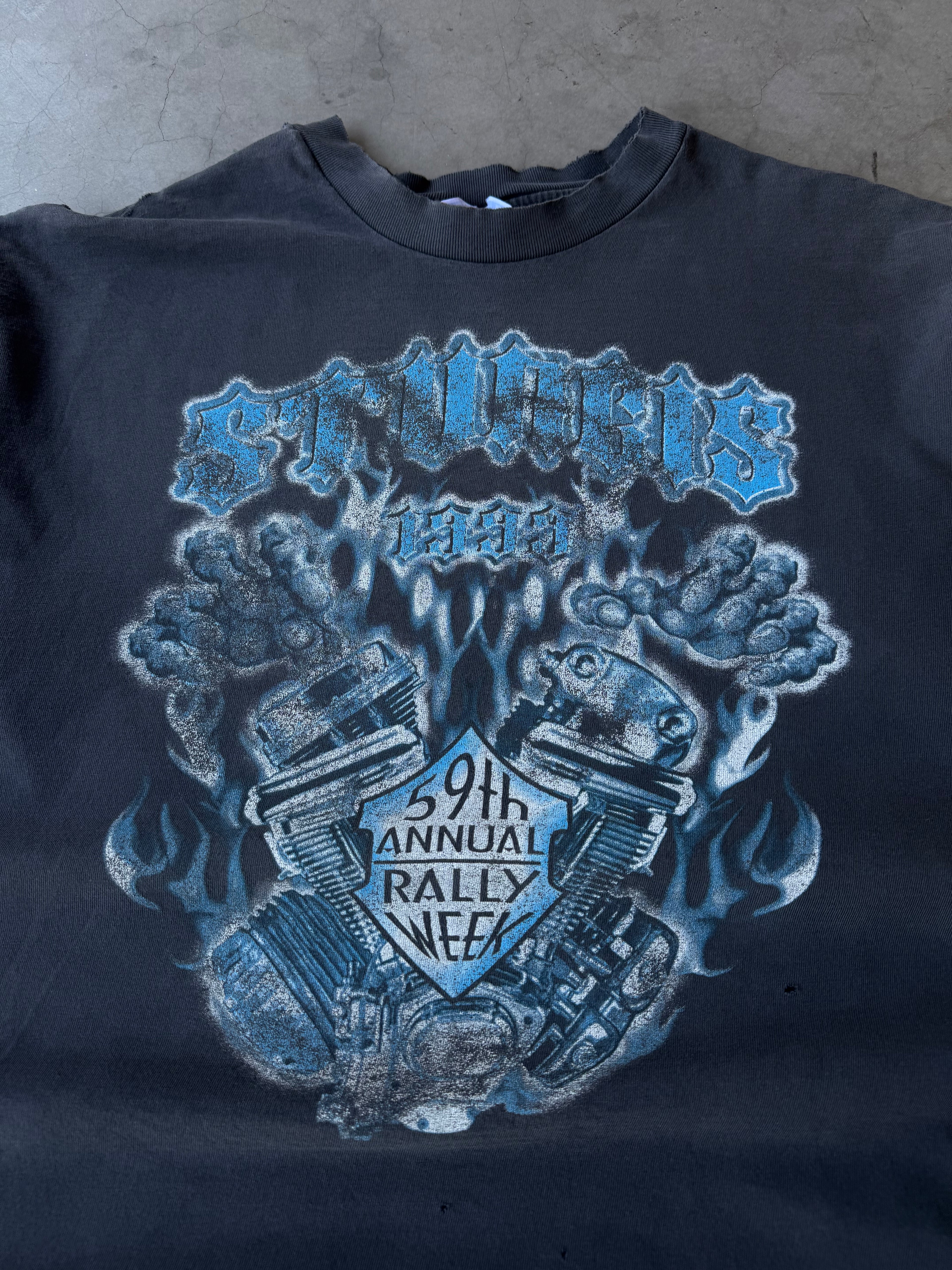 1990s Faded Blue Flame Sturgis Tee(XL)