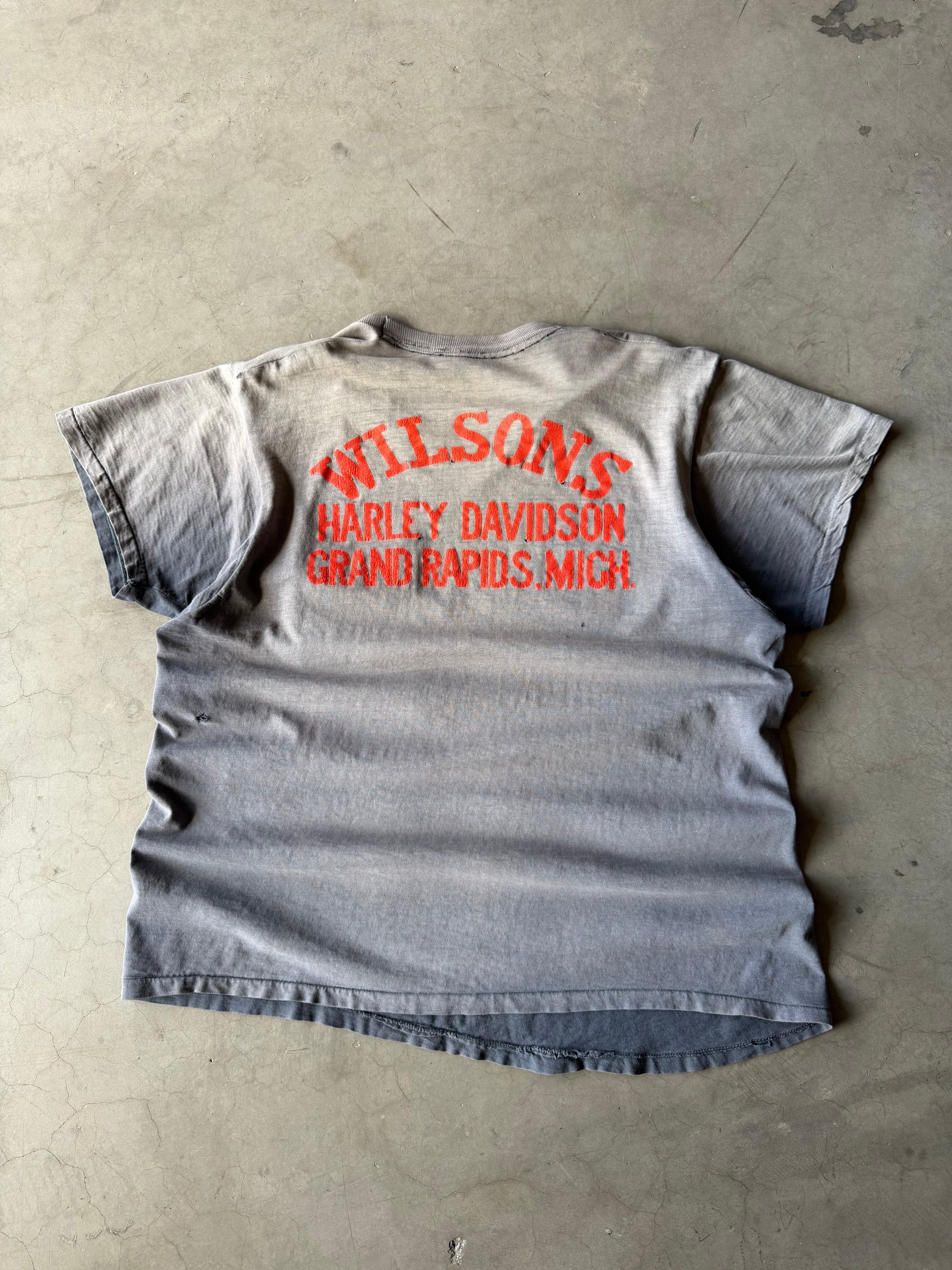 1980s Extremely Faded Harley Davidson Eagle Pocket Tee(L)