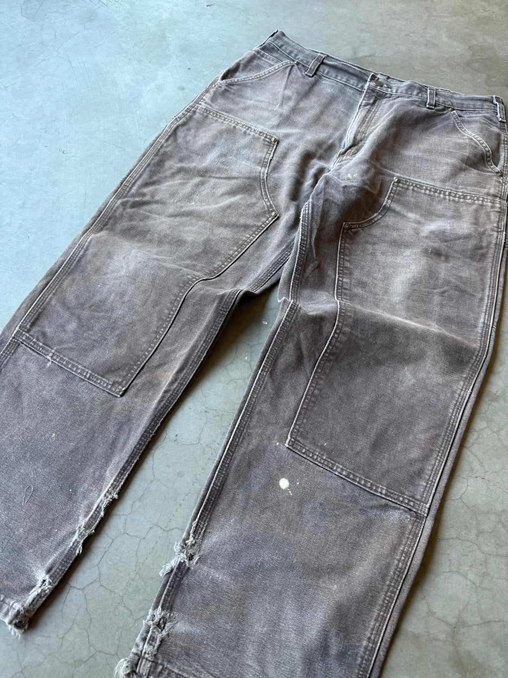 Extremely Faded & Distressed Brown Carhartt Double Knee Pants(36x30)