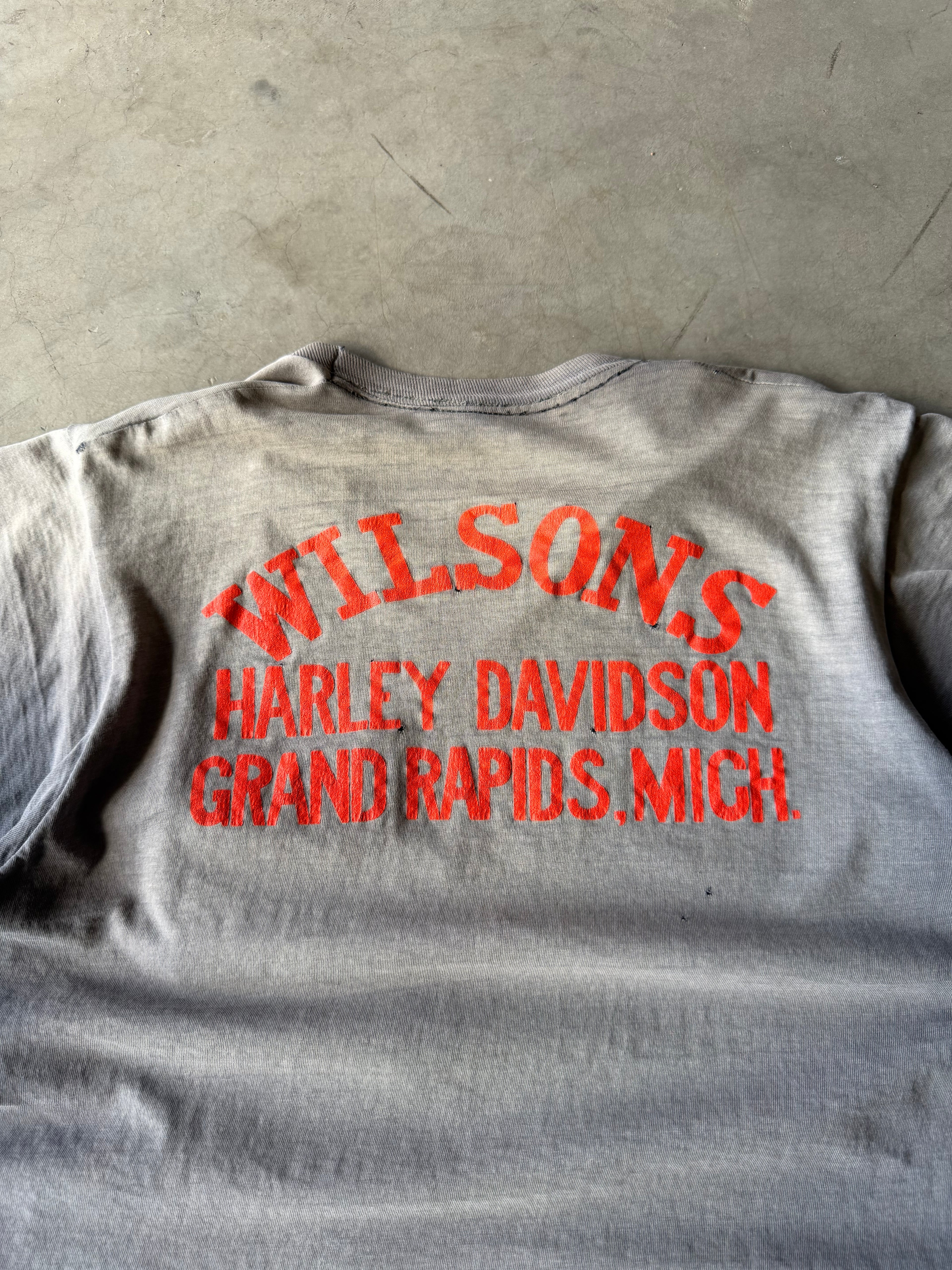 1980s Extremely Faded Harley Davidson Eagle Pocket Tee(L)