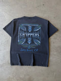 Early 2000s Faded & Distressed Blue Pinstripe West Coast Choppers Tee(L)