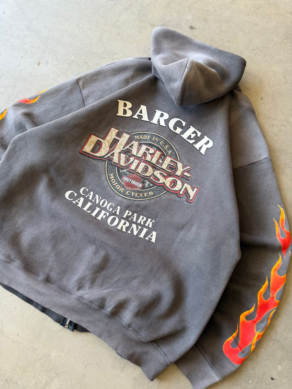 1990s Extremely Faded Harley Davidson Flame Hoodie(XL)