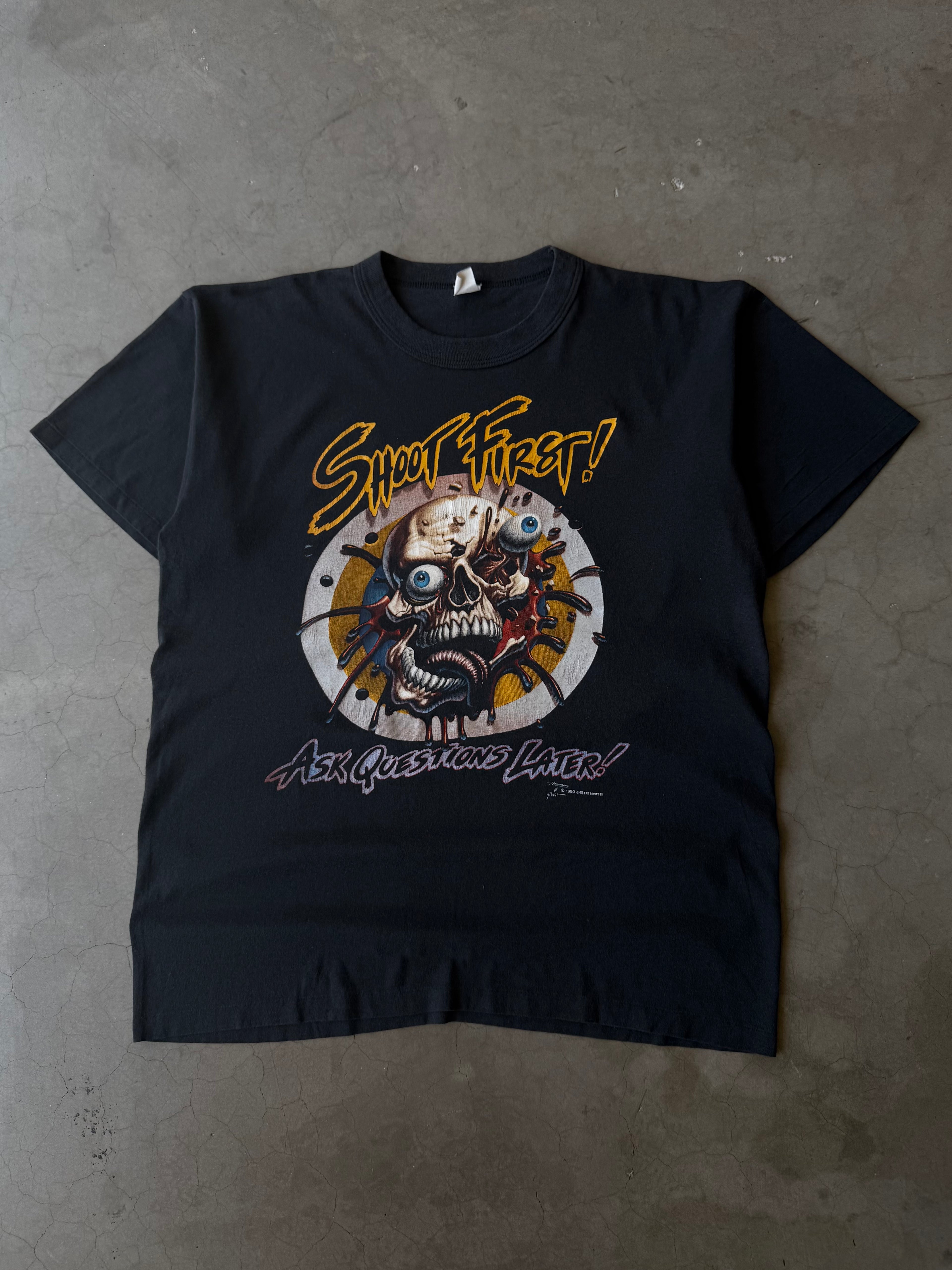 1990s Shoot First! Ask Questions Later! Skull Tee(XL)