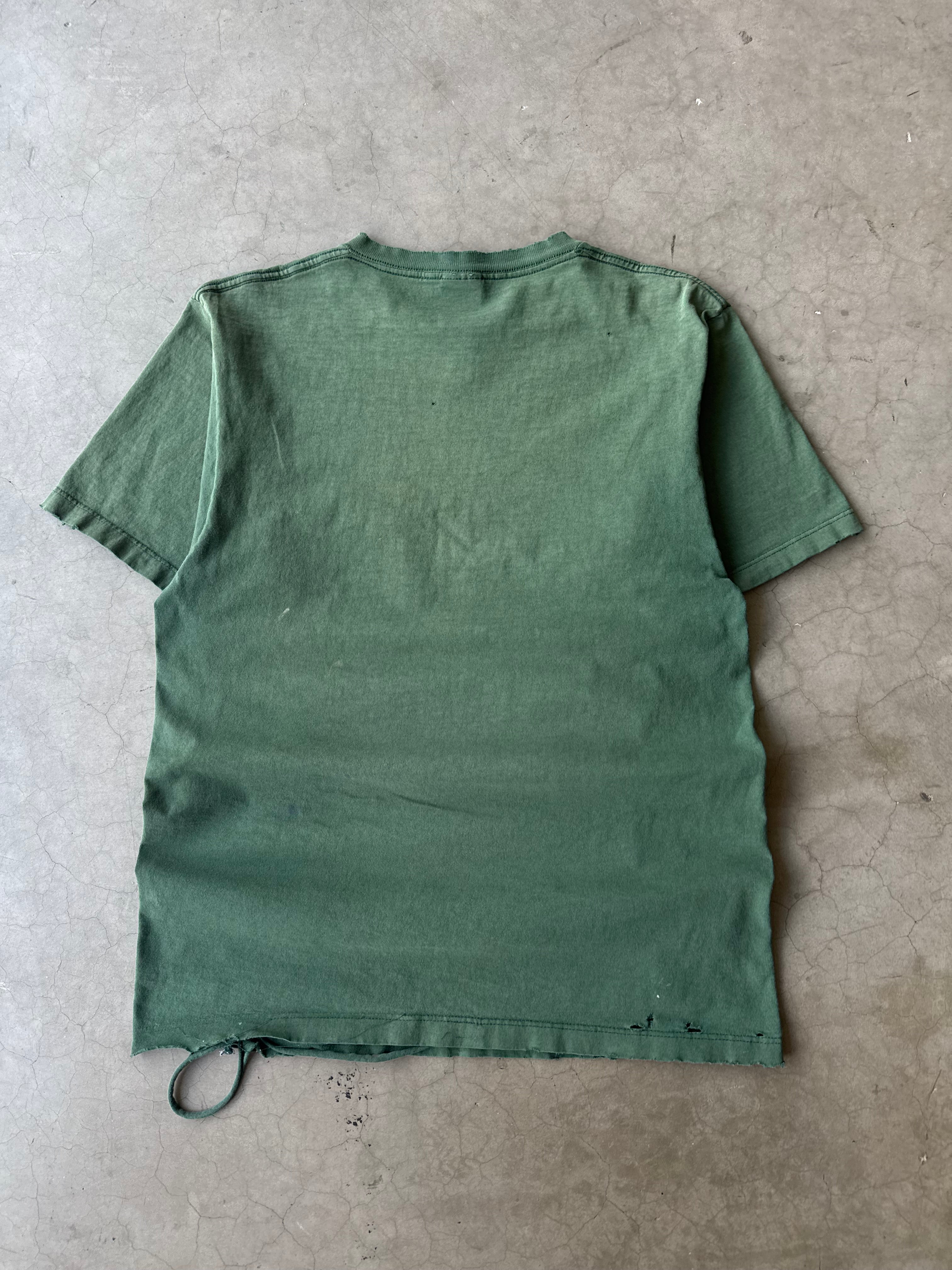1990s Painted & Distressed Green Blank Pocket Tee(M)