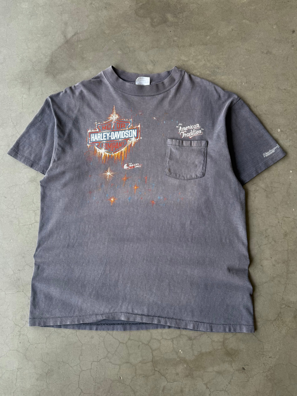 1980s Faded Harley Davidson Shield Pocket Tee(XL)
