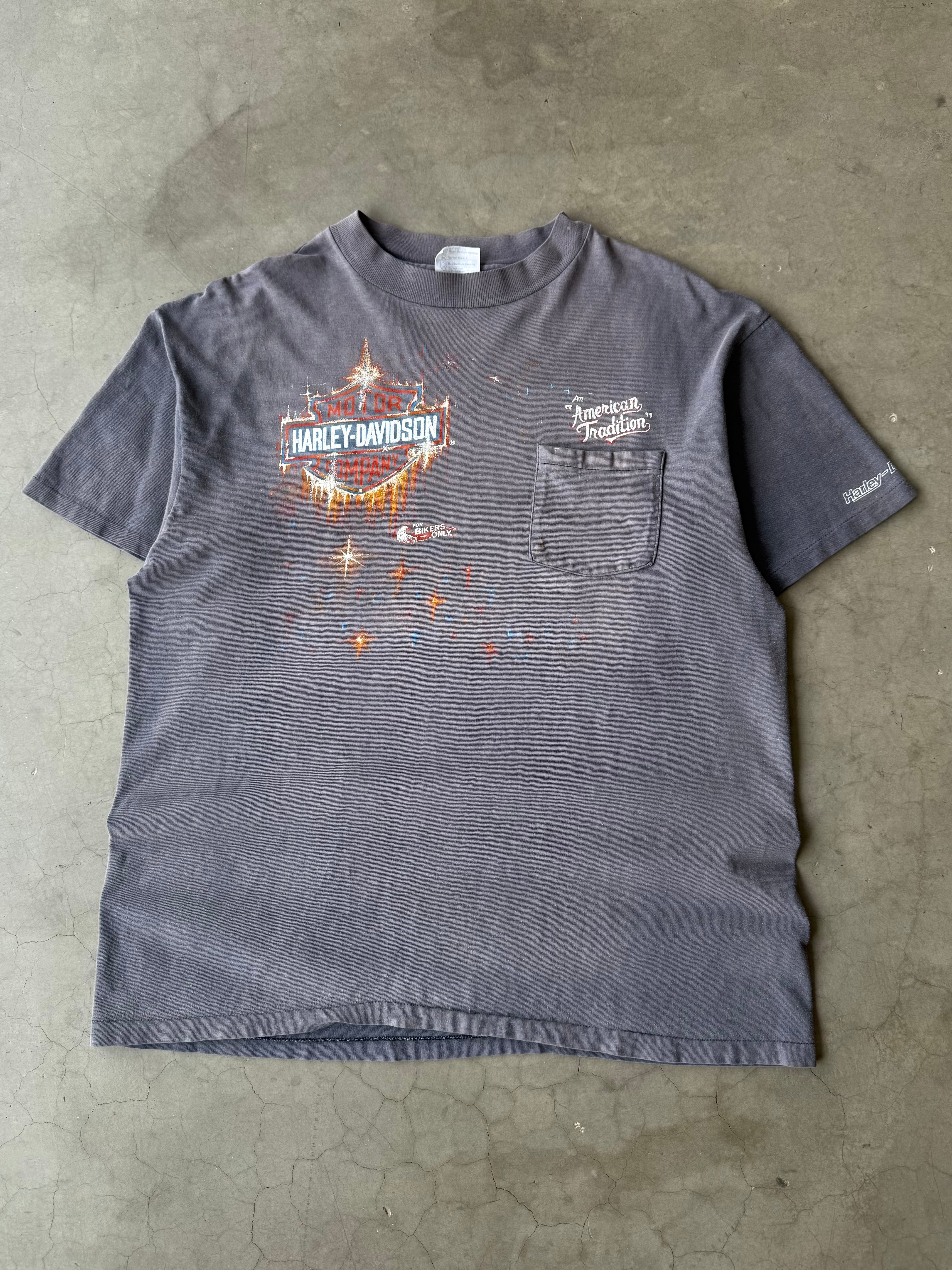 1980s Faded Harley Davidson Shield Pocket Tee(XL)