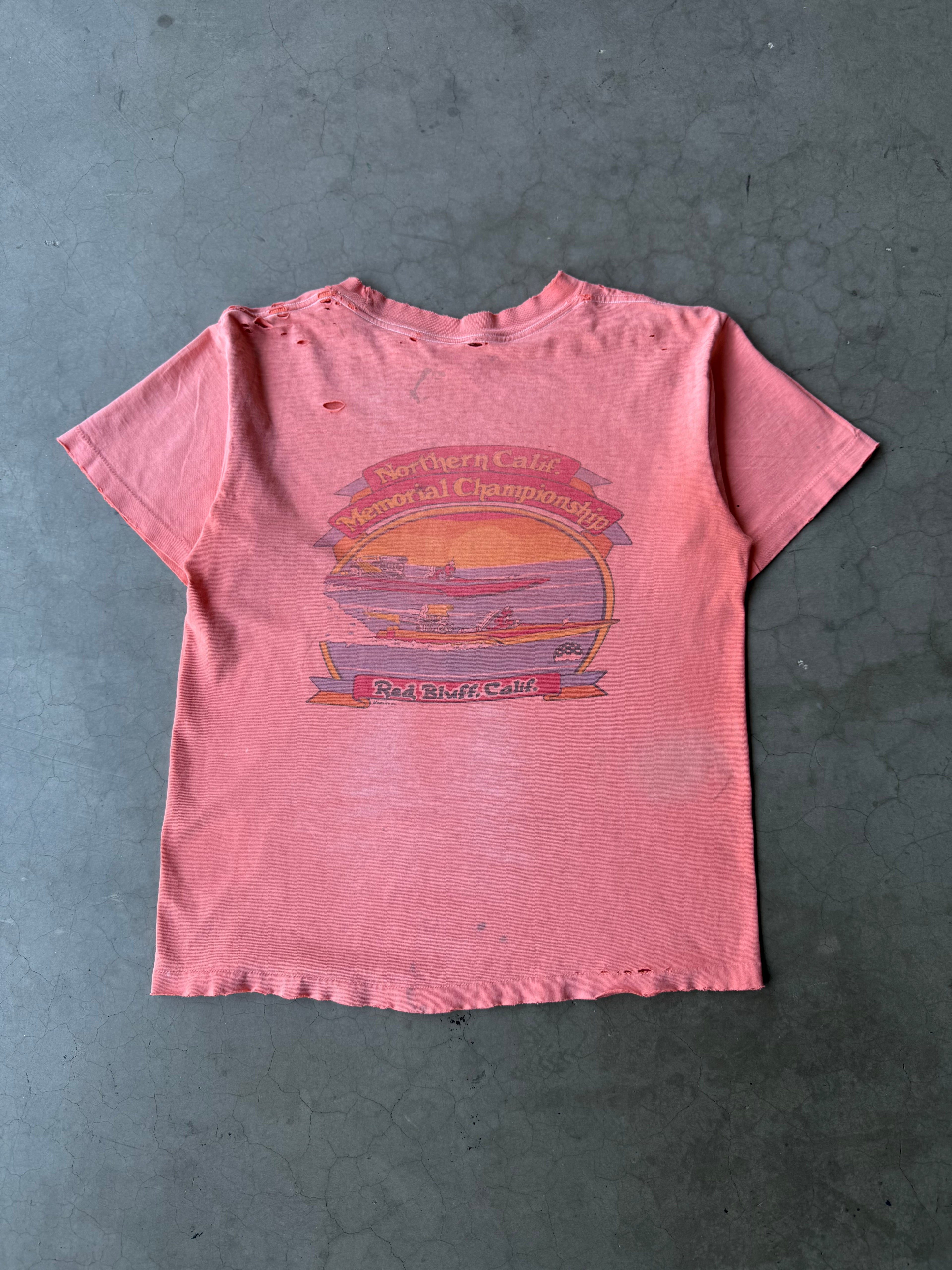 1980s Salmon Faded Boat Racing Tee(L)