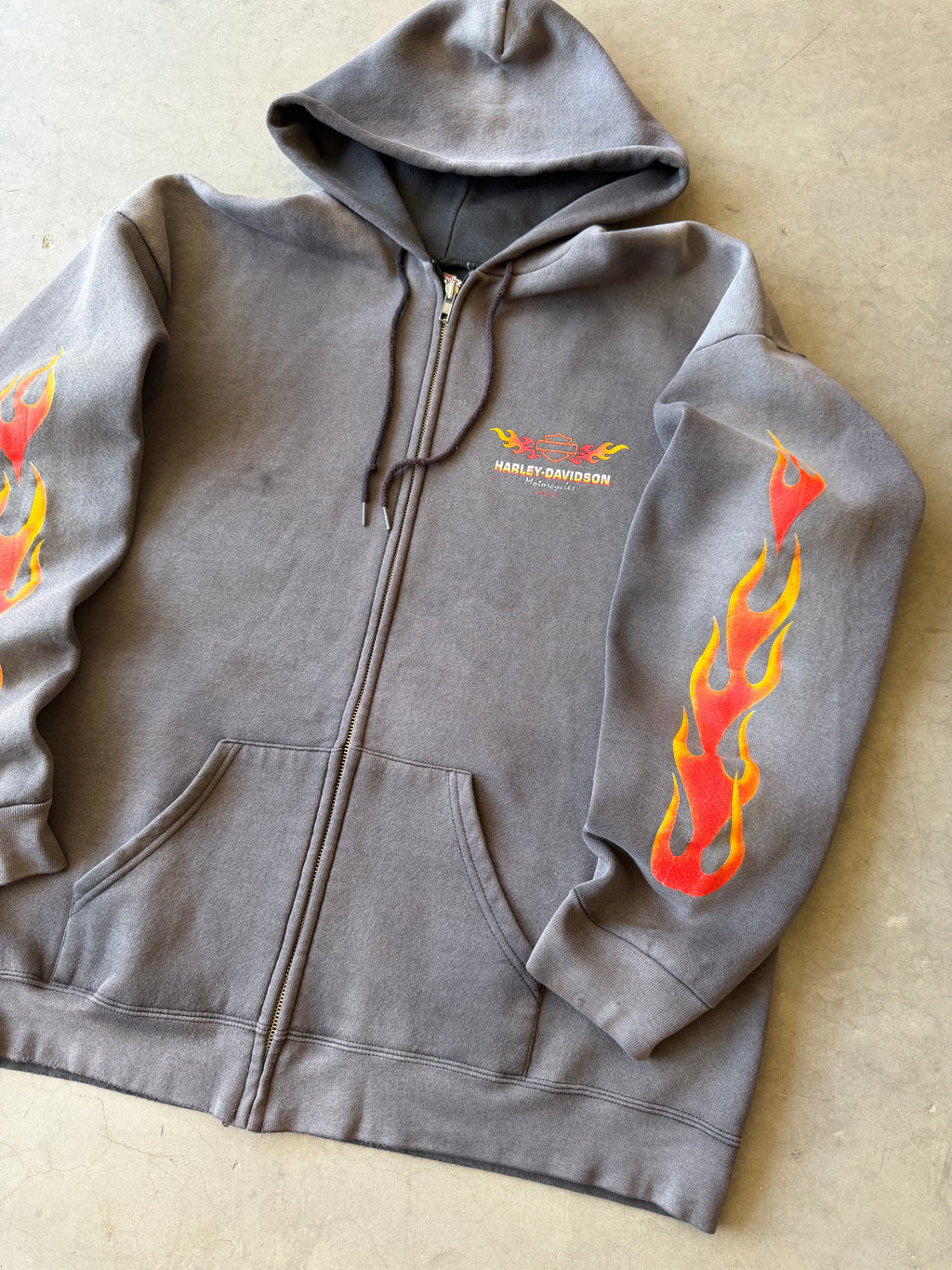 1990s Extremely Faded Harley Davidson Flame Hoodie(XL)