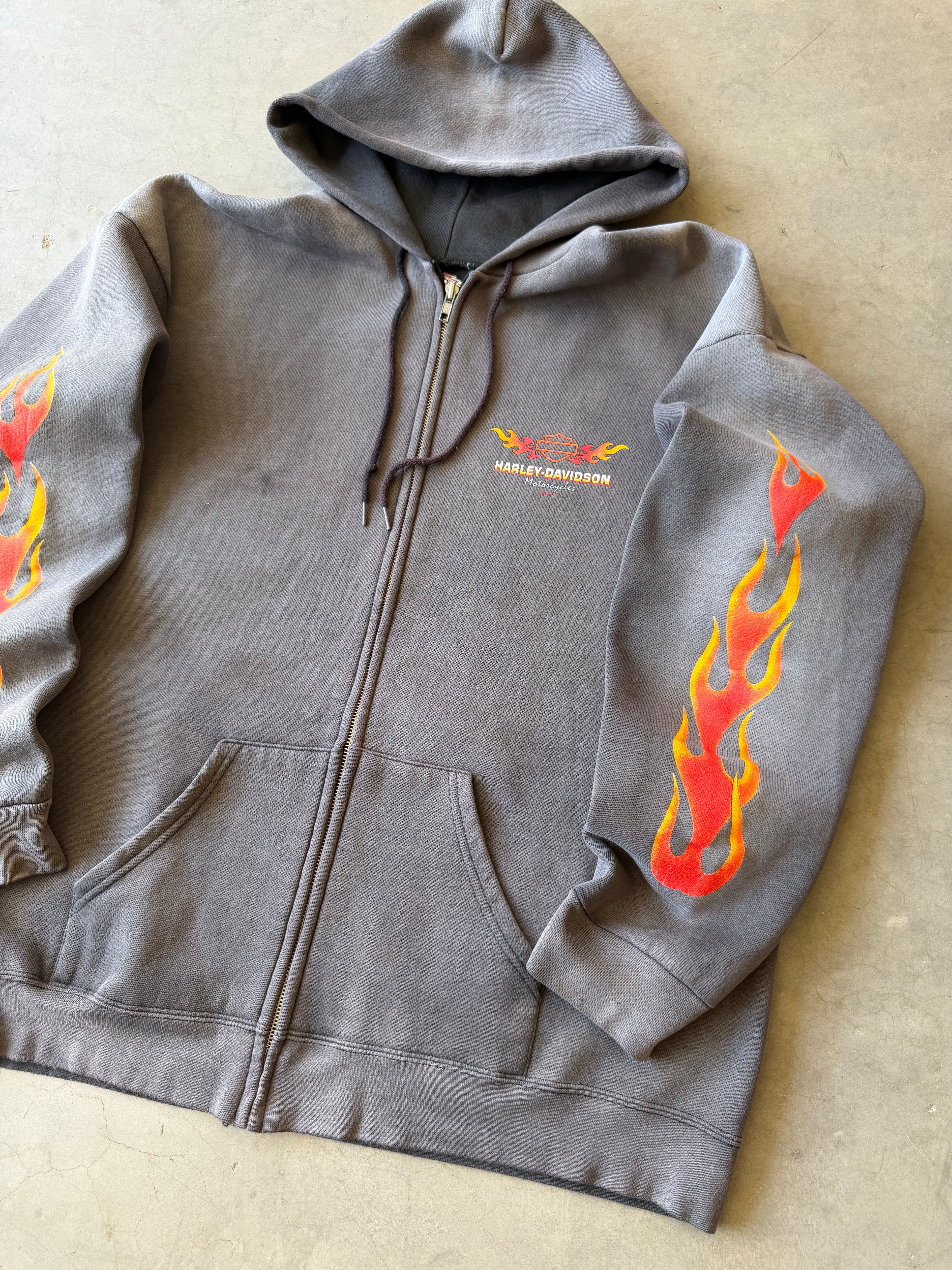 1990s Extremely Faded Harley Davidson Flame Hoodie(XL)