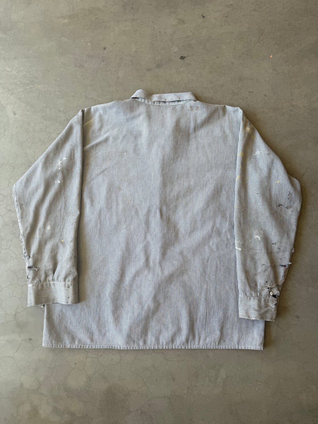 1970s Extremely Painted & Distressed Ben Davis Hickory Striped Button Up(XL)