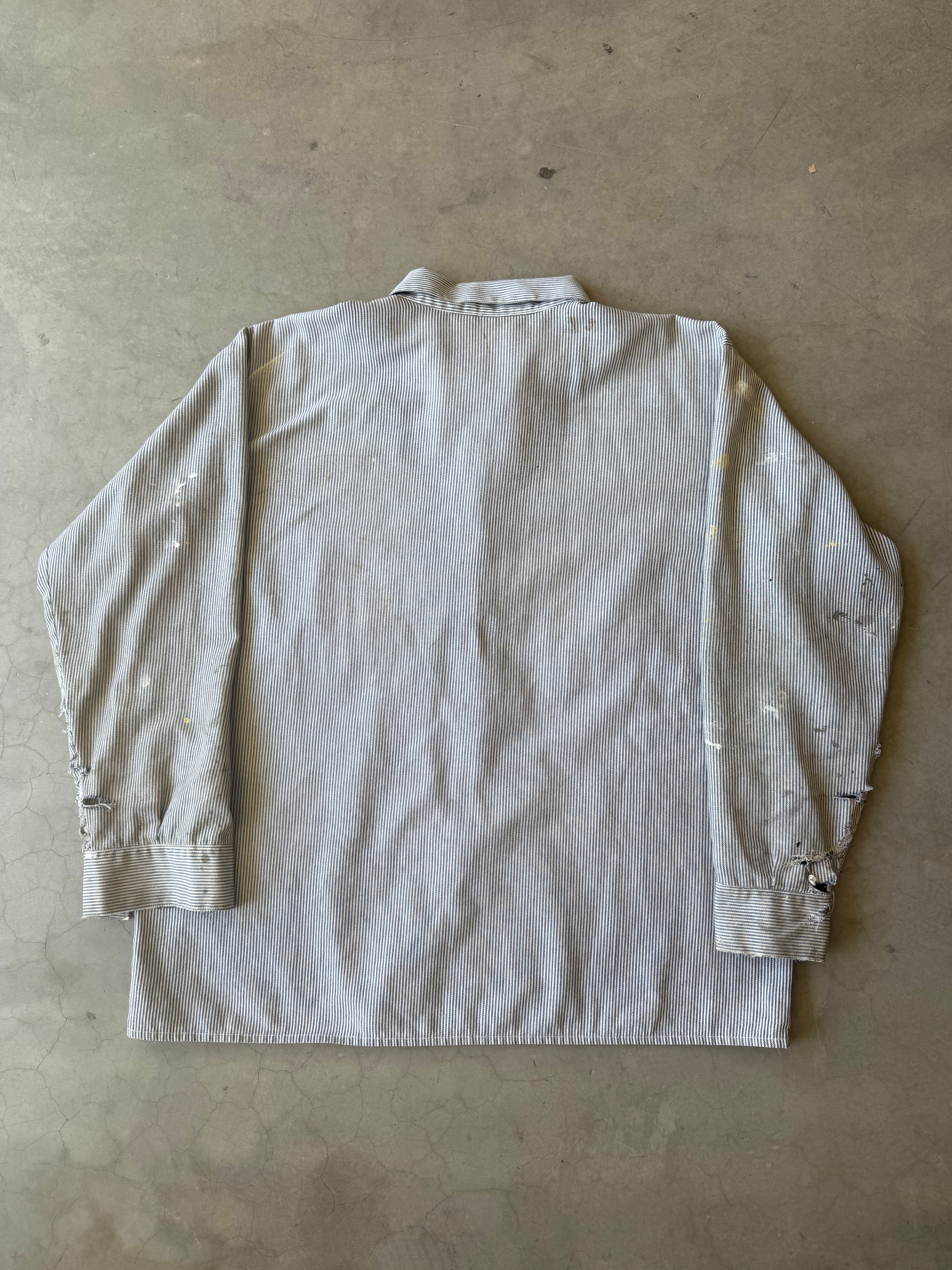 1970s Extremely Painted & Distressed Ben Davis Hickory Striped Button Up(XL)