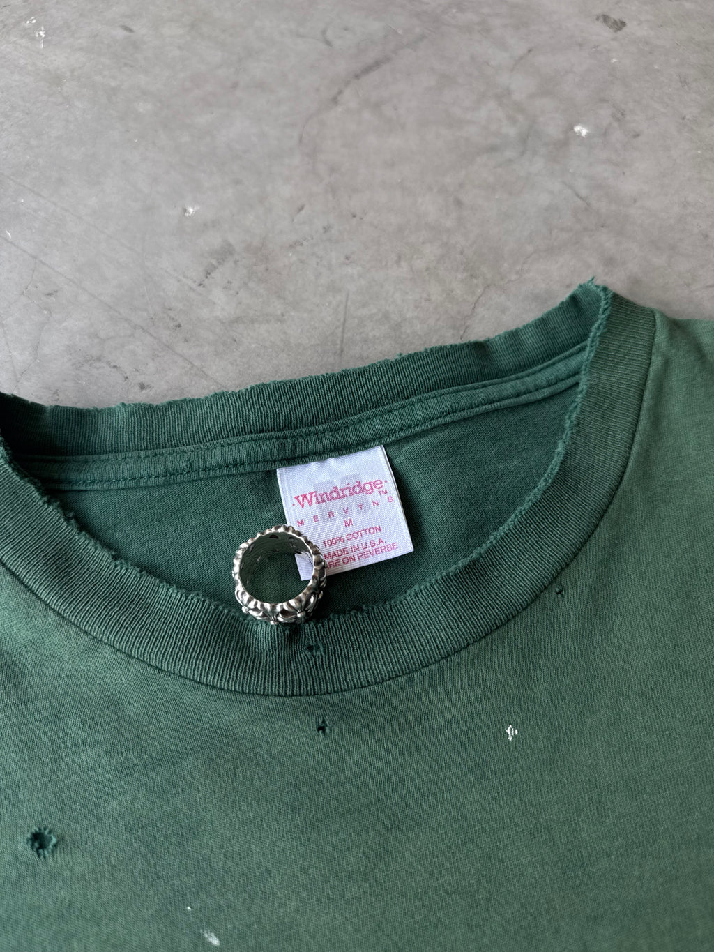 1990s Painted & Distressed Green Blank Pocket Tee(M)