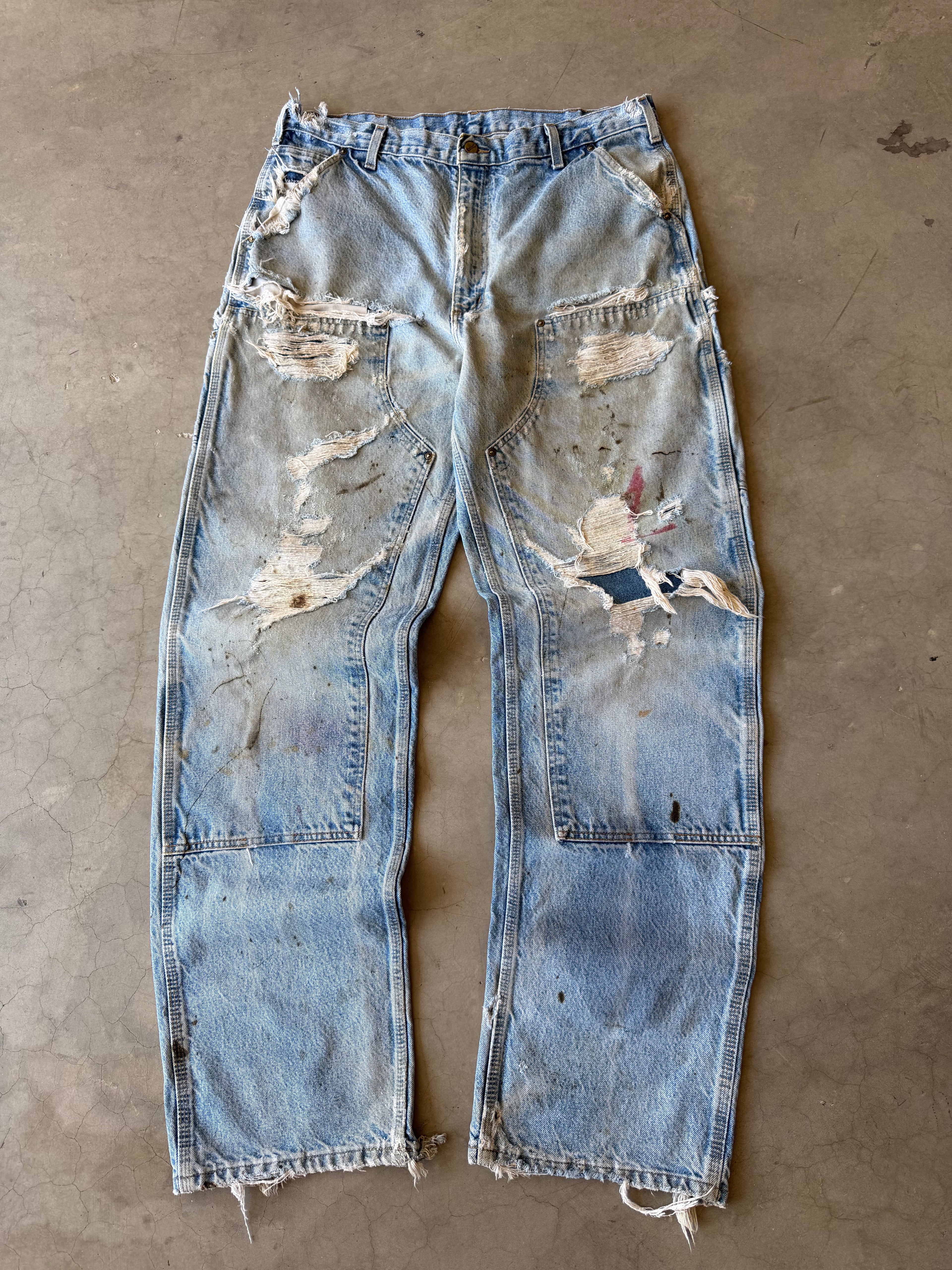 Extremely Distressed Denim Carhartt Double Knee Pants(36x34)