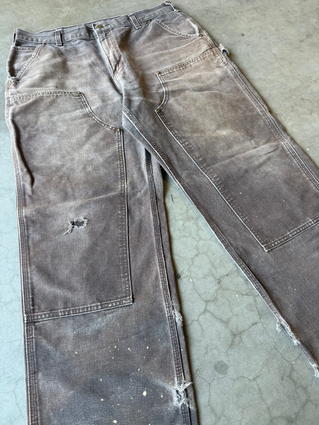 Extremely Faded & Distressed Brown Carhartt Double Knee Pants(36x30)
