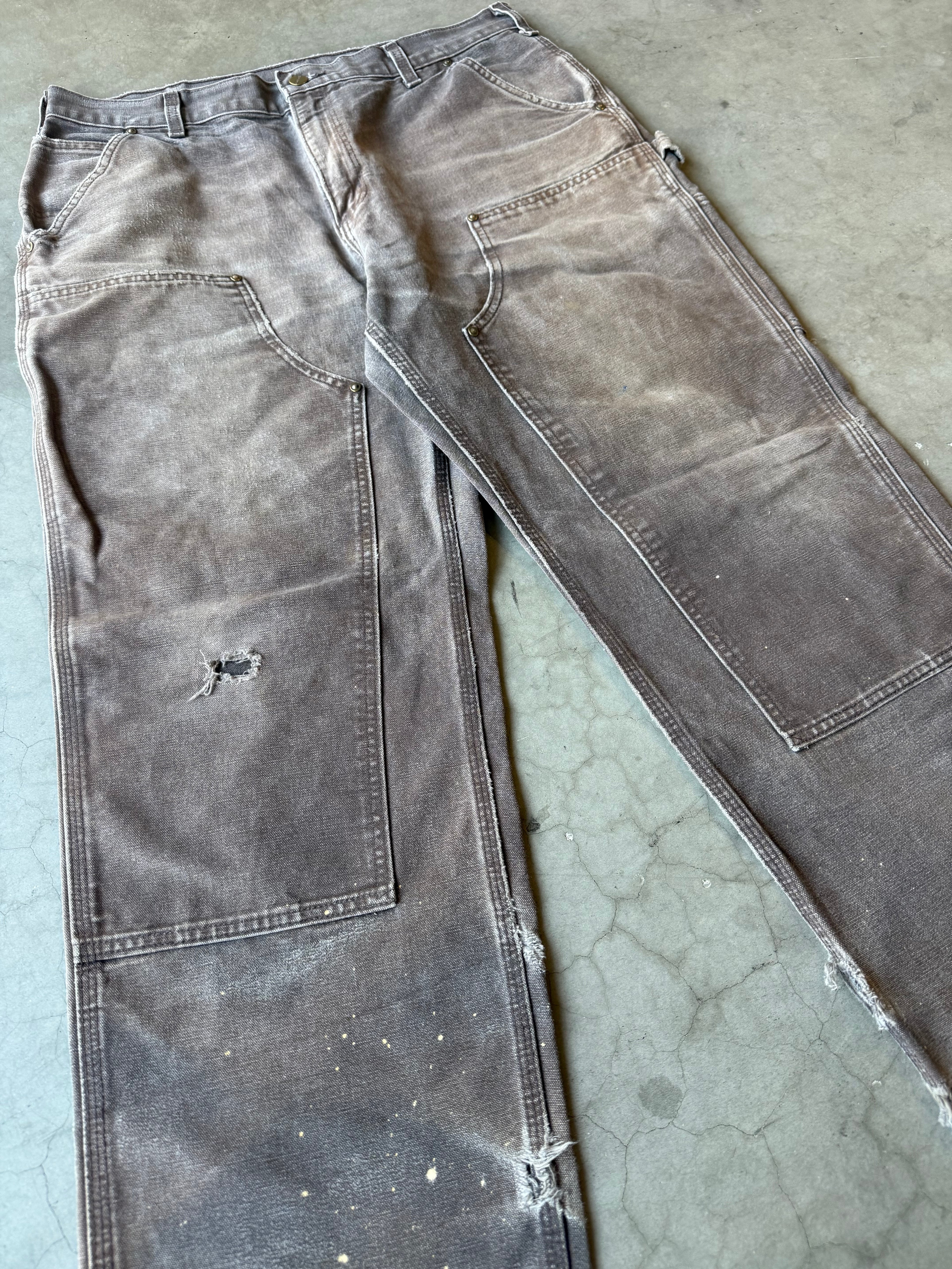 Extremely Faded & Distressed Brown Carhartt Double Knee Pants(36x30)