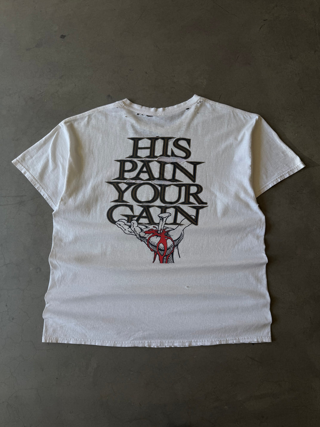 1990s Distressed White Lord’s Gym His Pain Your Gain Tee(XL)