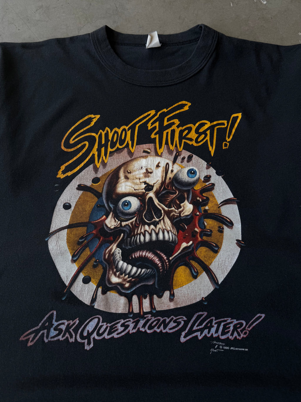 1990s Shoot First! Ask Questions Later! Skull Tee(XL)