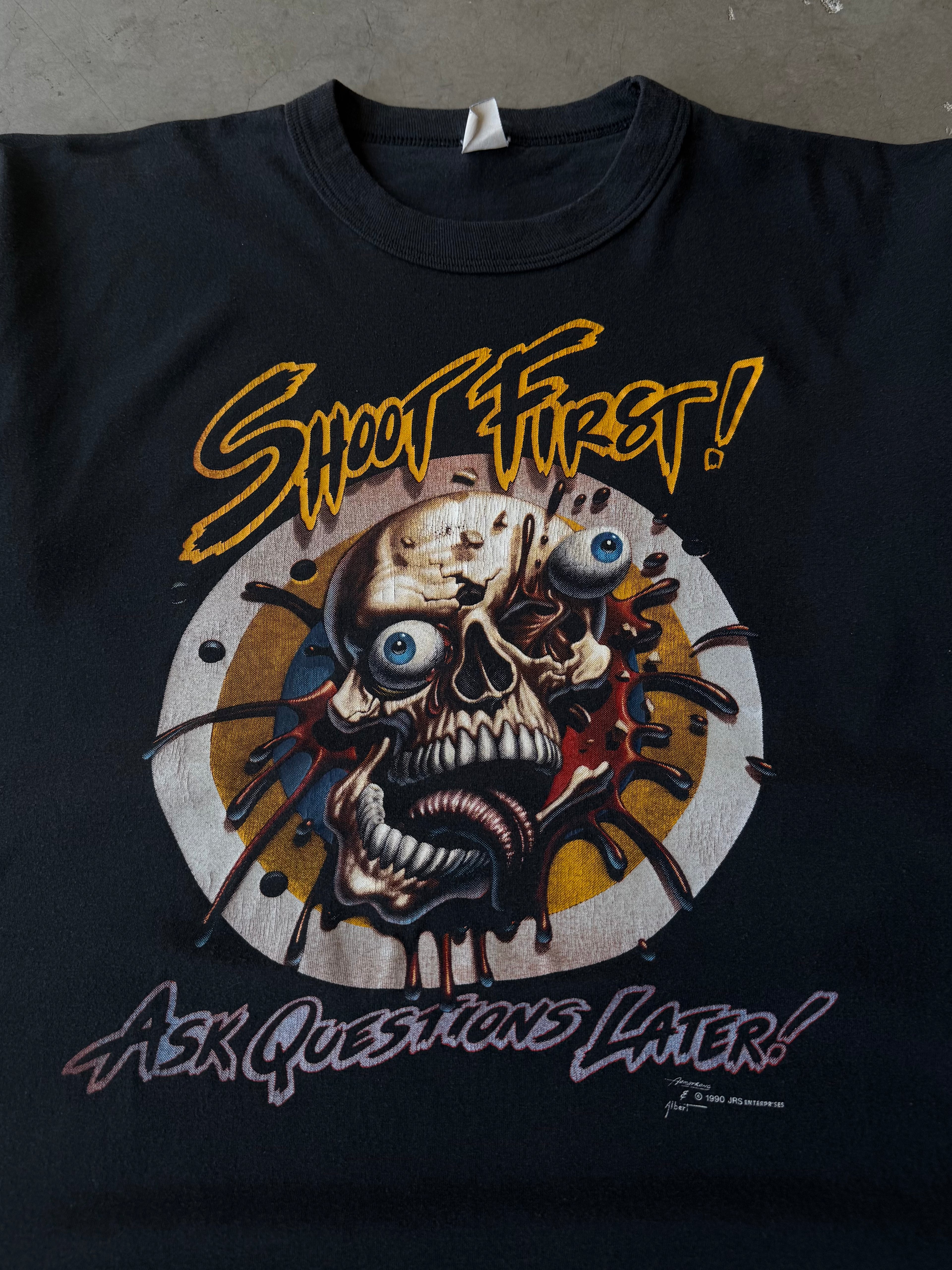 1990s Shoot First! Ask Questions Later! Skull Tee(XL)