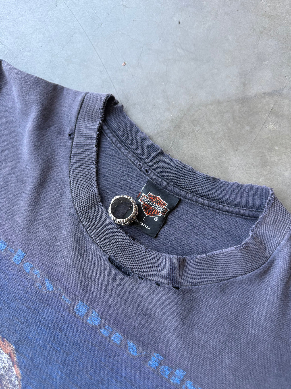 1990s Extremely Faded & Distressed Harley Davidson Monumental Tee(L)