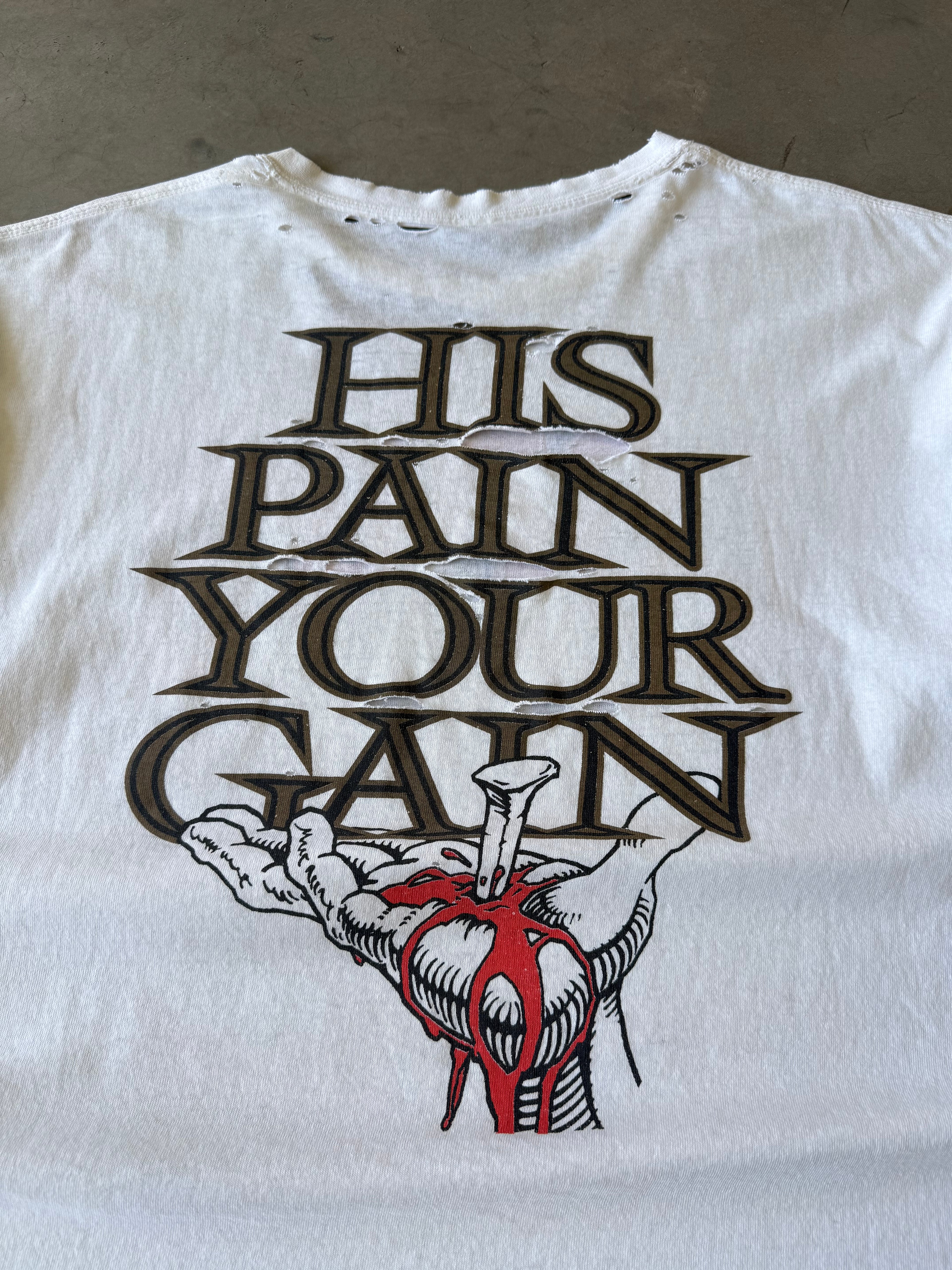 1990s Distressed White Lord’s Gym His Pain Your Gain Tee(XL)
