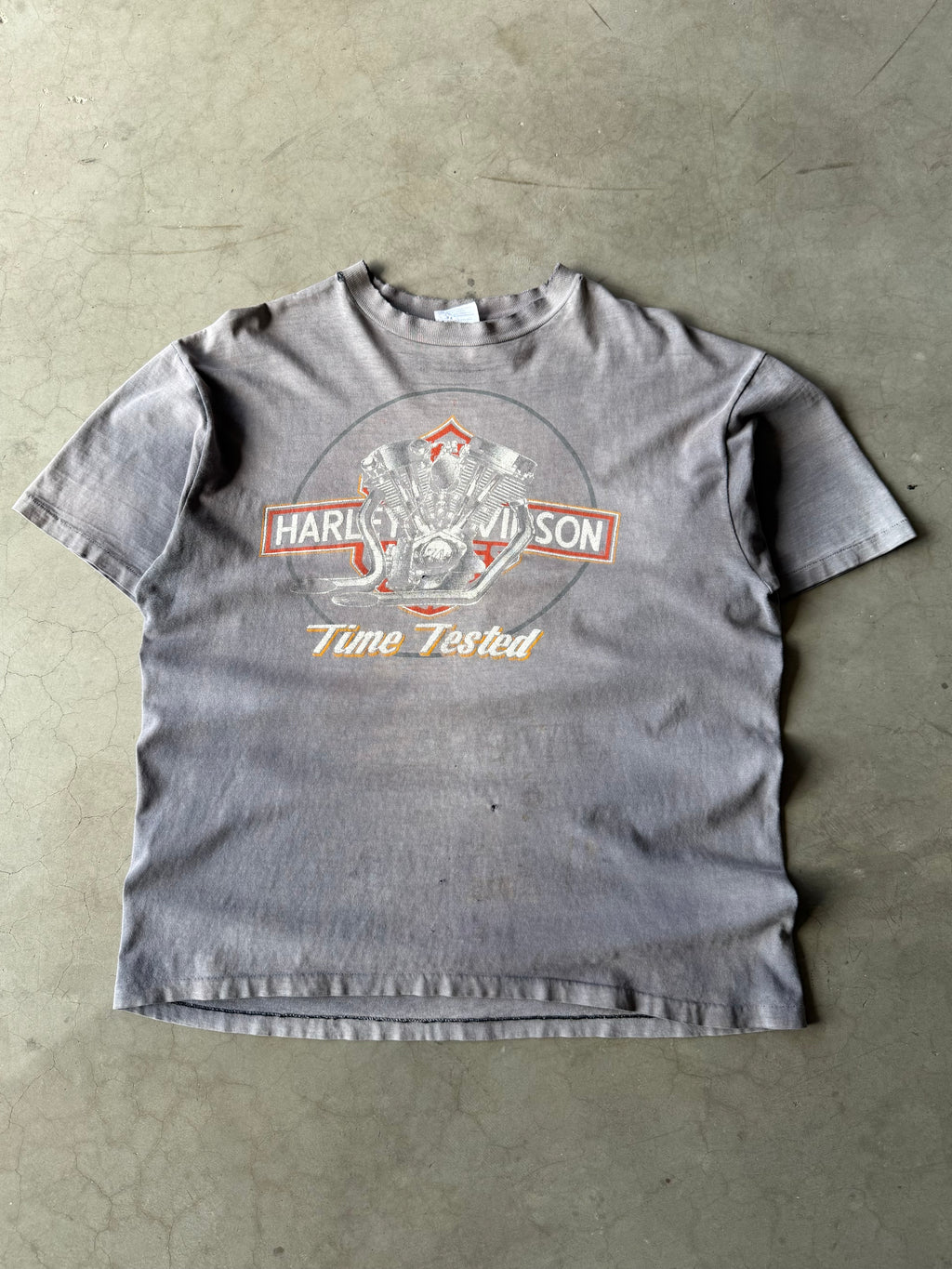1980s Extremely Faded Harley Davidson Time Tested Tee(XL)